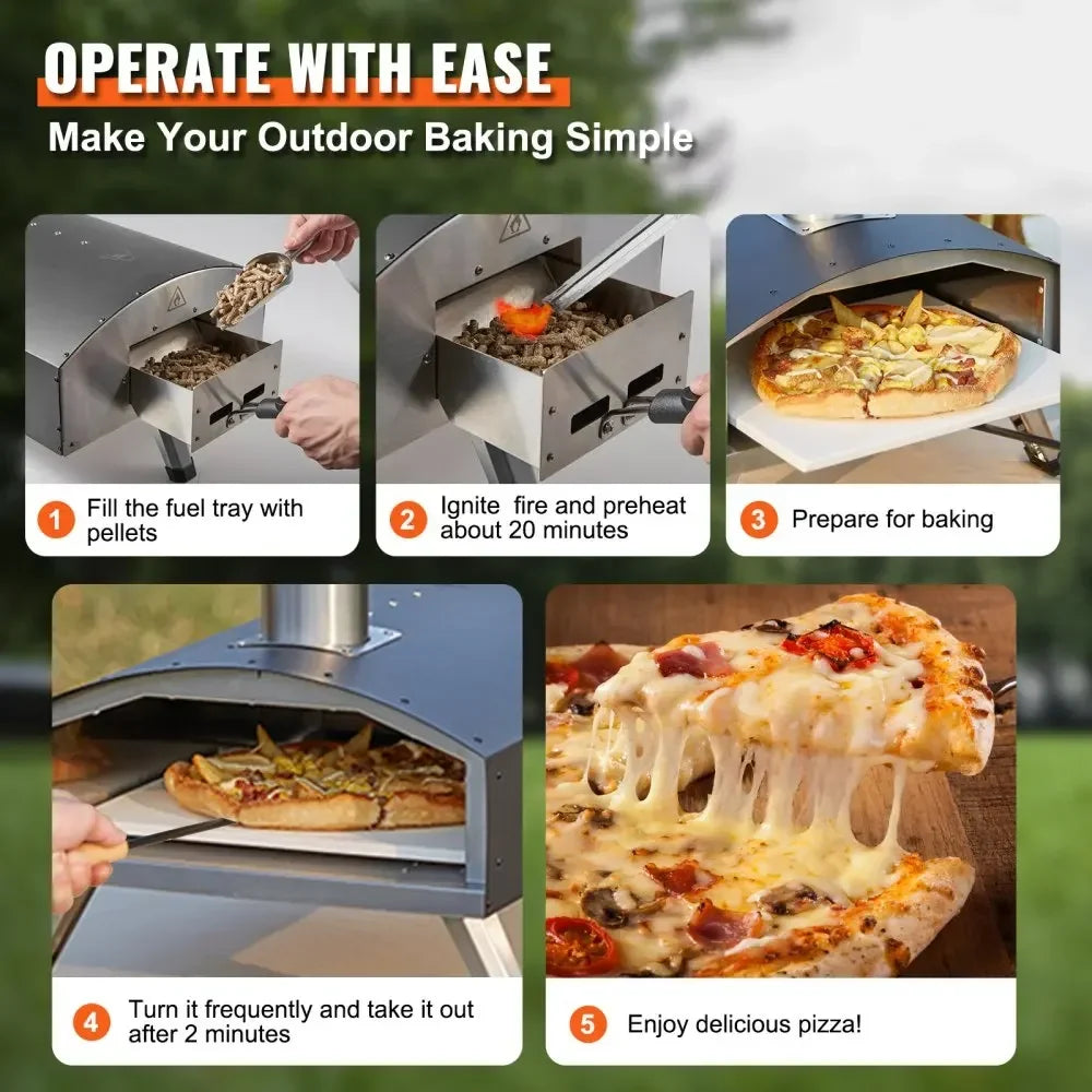 Outdoor Oven 12-inch Pellet and Charcoal Fired Maker Portable Outside Stainless Steel Grill with Pizza Stone