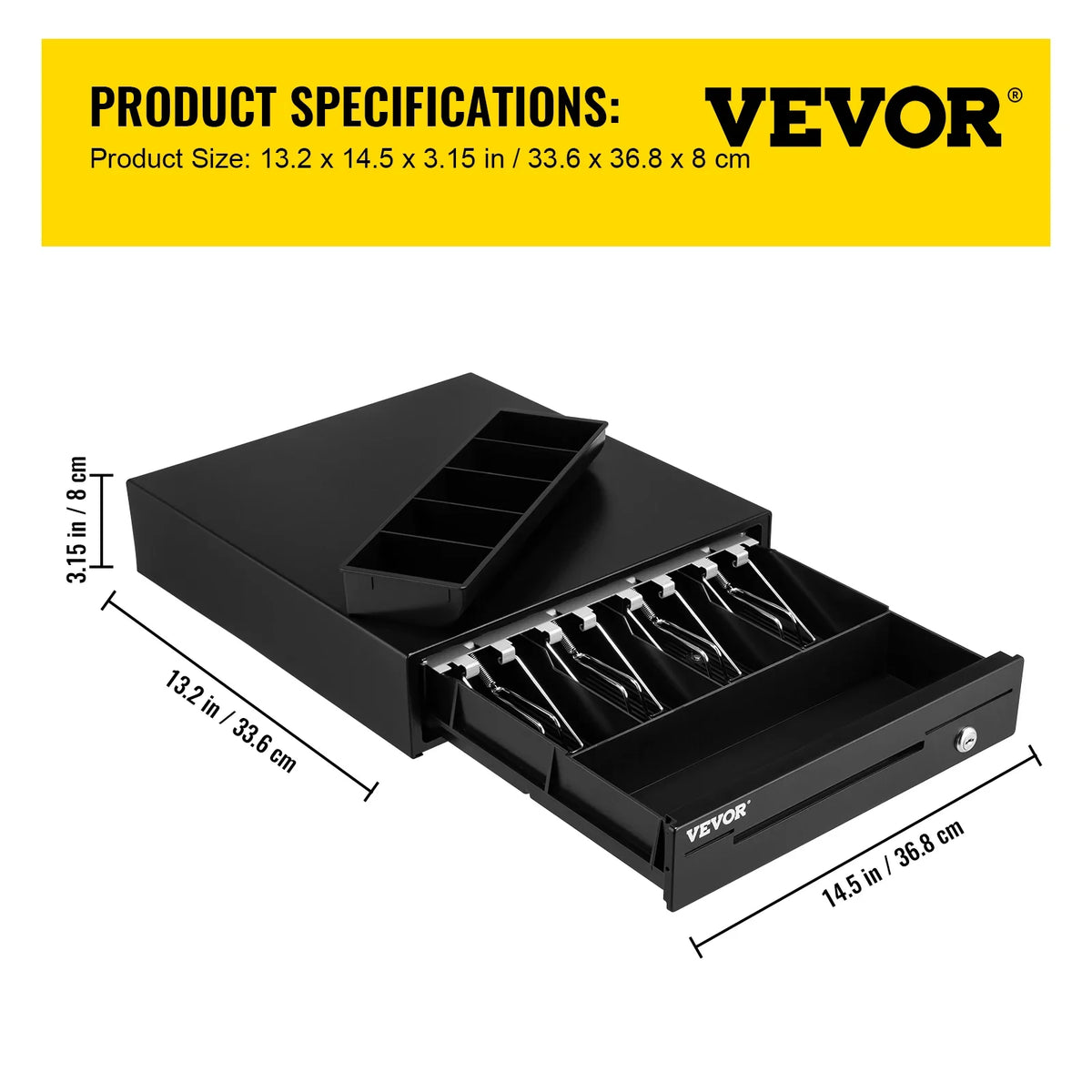 Cash Register Drawer 16" 12 V for POS System Tray Removable Coin Compartment & 2 Keys Included RJ11/RJ12 Cable Drawer