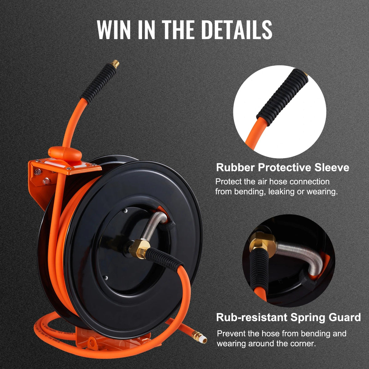 Retractable Air Hose Reel,3/8IN x 50Ft Hybrid Air Hose 300PSI,Air Compressor Hose Reel w/5 ft Lead in,Ceiling/Wall Mount