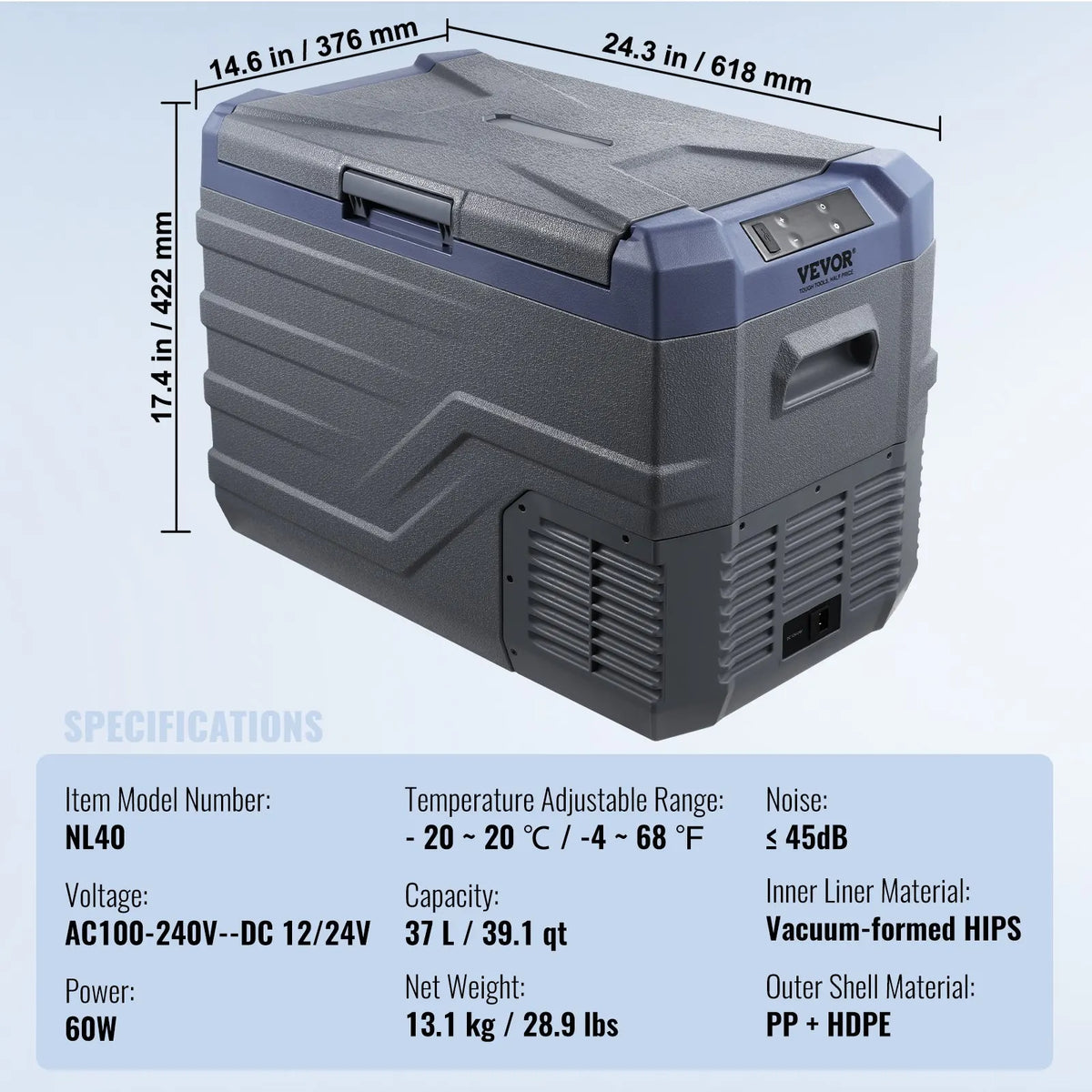 Portable Car Refrigerator Freezer Compressor 9L/12L/15L/30L/37L/45L Single Zone for Car Home for Outdoor Camping and RV