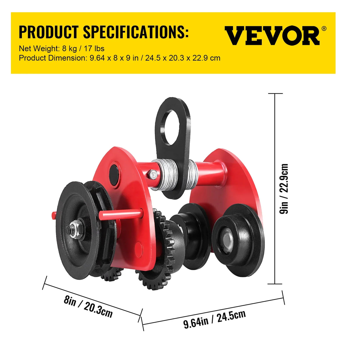 1/2 T Push Beam Trolley 2200/4400 lbs Gear Manual Hand Push Beam Heavy Duty Running Cat Hoist Lifting Kit Chain Conveyor