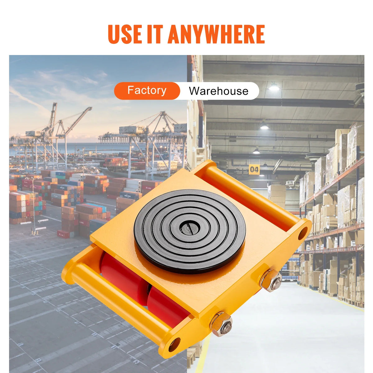 Machinery Skate Dolly,6T Heavy Duty Carbon Steel Machinery Moving Skate with 4 PU Wheels and 360° Rotation Non-Slip Cap