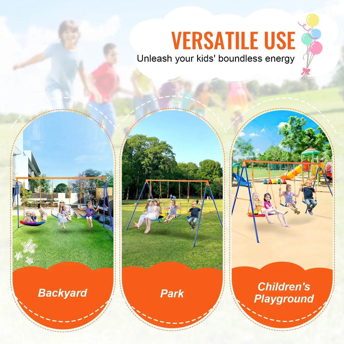 Swing Sets Backyard 600lbs Load Capacity Swing Set A-Frame Metal Swing Stand and Adjustable Rope Swingset Outdoor for Kids