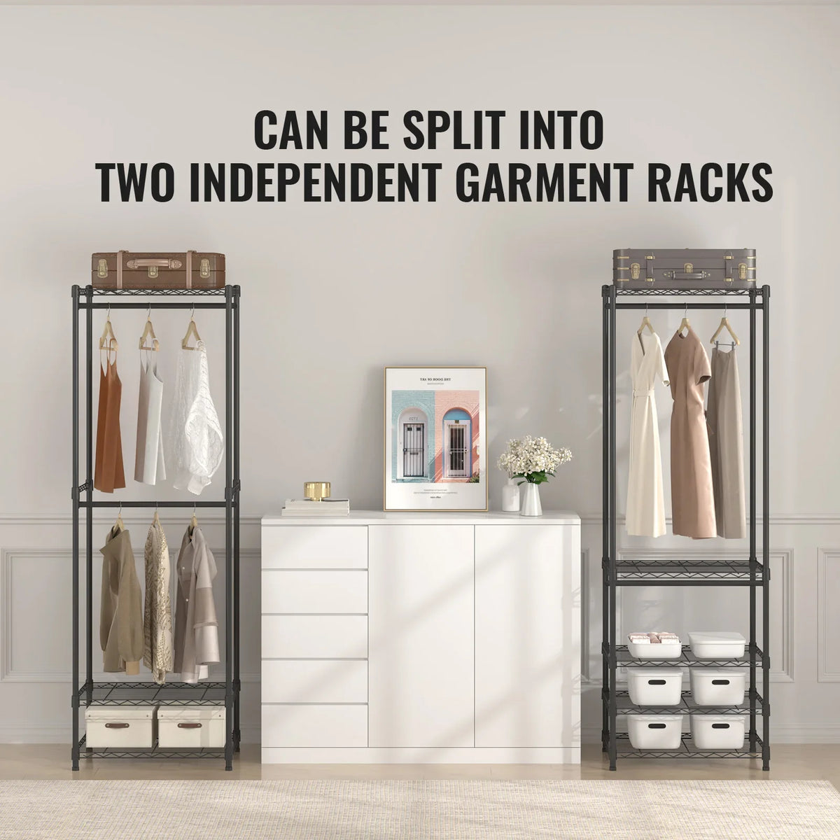 Floor Clothes Rack Rolling Clothing Garment Rack Adjustable Rack Movable Floor Wardrobe for Hanging Clothes 800lbs Load