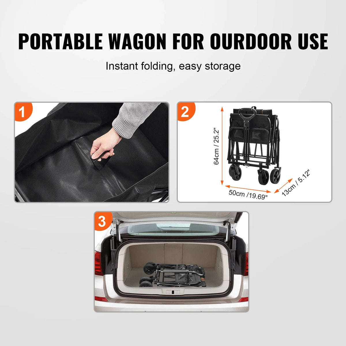 Collapsible Folding Wagon Beach Wagon Cart Heavy Duty Folding Wagon Cart 220 lbs for Camping Shopping Gar