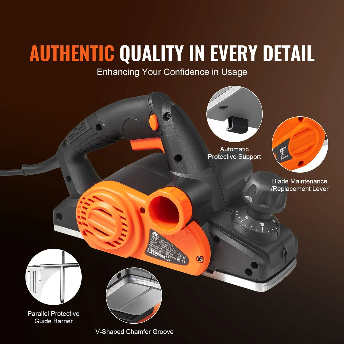 Electric Hand Planer 3-1/4" width 16500 RPM High-Speed Powerful Electric Corded Handheld Planers for DIY Woodworking Tool