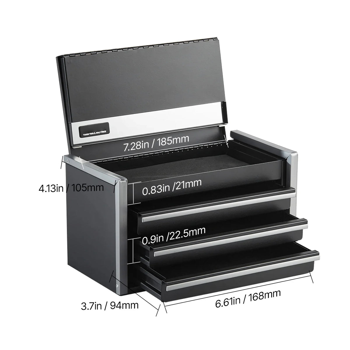 8.6in 3 Drawers Metal Tool Box Portable Tools Chest with PP Feet Pads & Ball Bearing Powder Coated Tool Storage for Garage