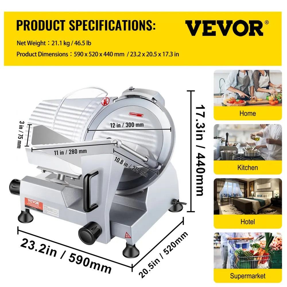 Meat Slicer Electric Deli Food Slicer with SUS420 Stainless Steel Blade and Built-in Sharpening Stone