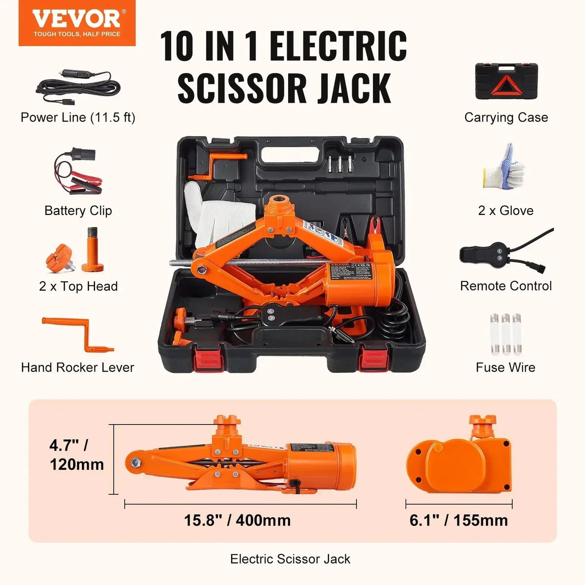 Electric Car Jack 3 Tons/6600 lbs 12V Electric Scissor Jack Portable Car Jack for SUV Truck Sedan Tire Change Replacement
