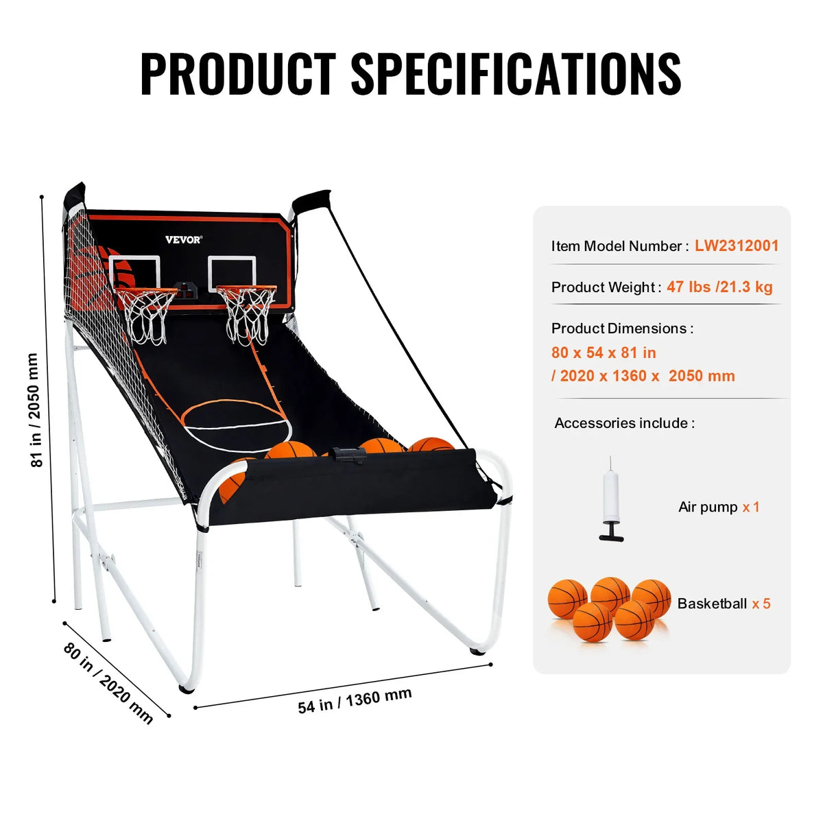 Foldable Basketball Arcade Game 2 Player Indoor Basketball Game Home Dual Shot Sport w/ 4 Balls 8 Game Modes for Kid Adult