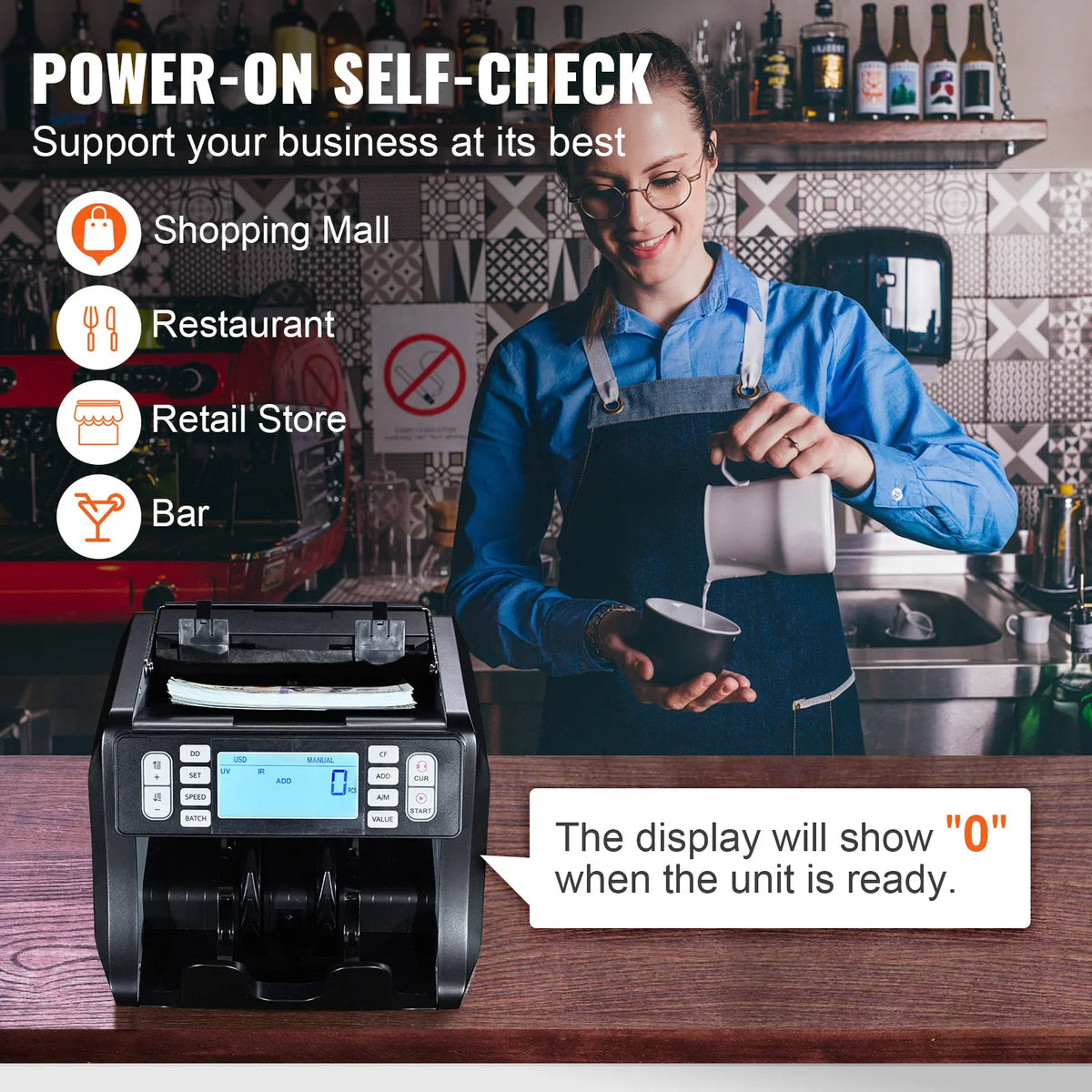 1200 Pcs/Min Money Counter Business Cash Register Bills Counterfeit Bill Detector by UV/MG/IR/DD Function for Bank Store