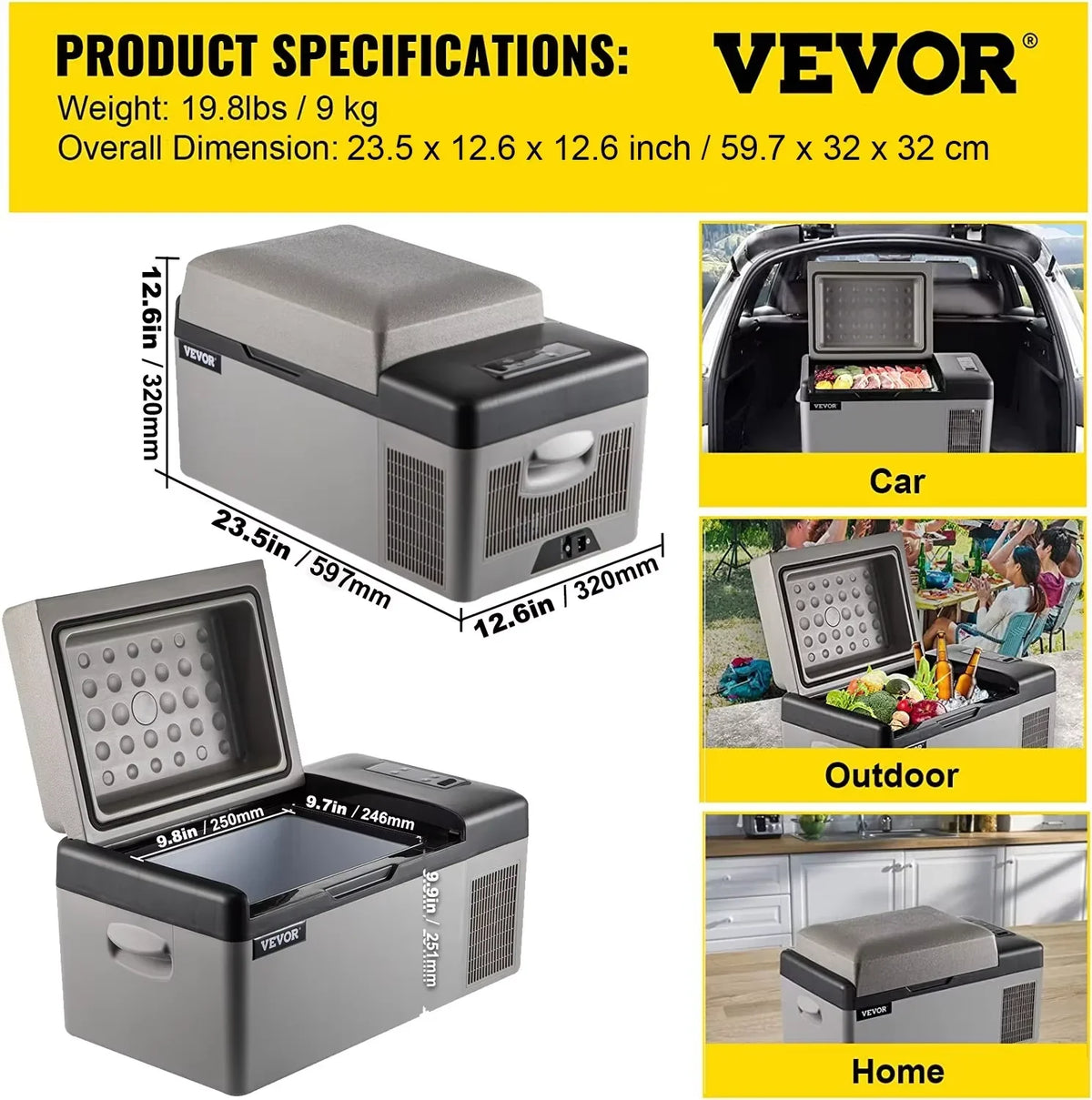 Portable Refrigerator 9L/15L/20L/22L,Mini Portable Freezer Large Capacity Car Refrigerator for Outdoor and Travel