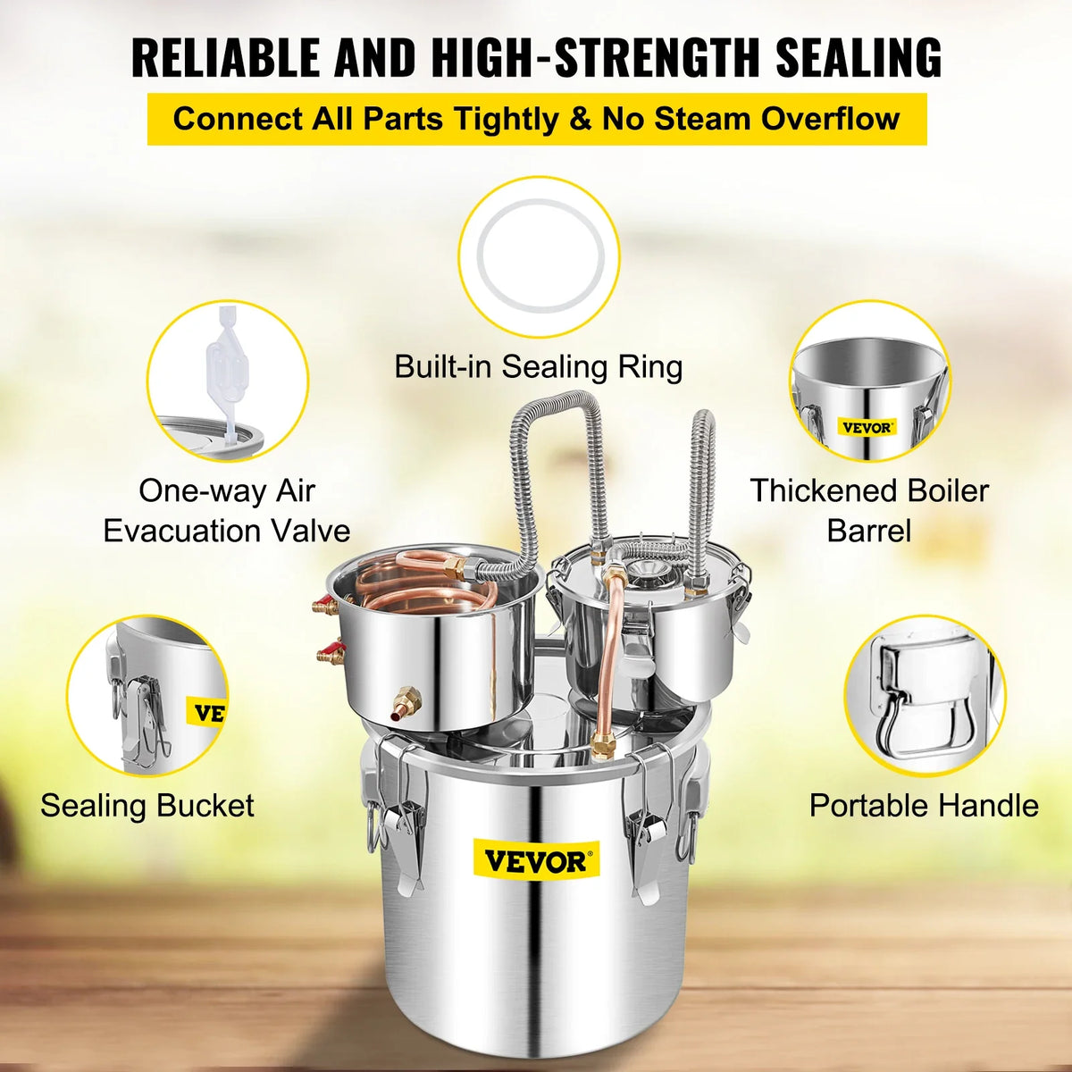 50L Water Alcohol Distiller w/Condenser & Thumper Keg, Wine Making Boiler, Home Brewing Kit with Built-in Thermometer