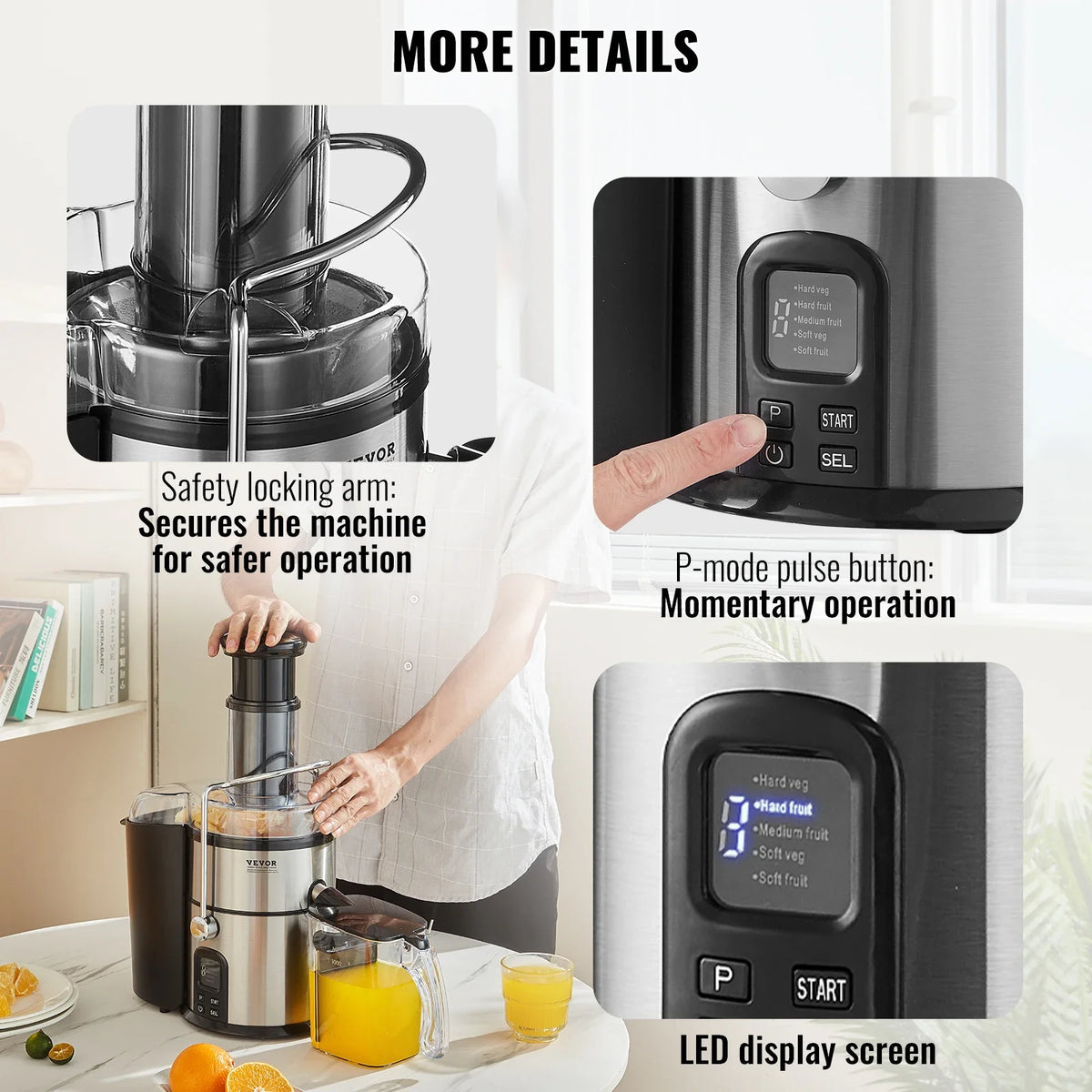 Juicer Machine 850W Motor Centrifugal Juice Extractor Easy Clean Centrifugal Big Mouth Large for Fruits and Vegetables