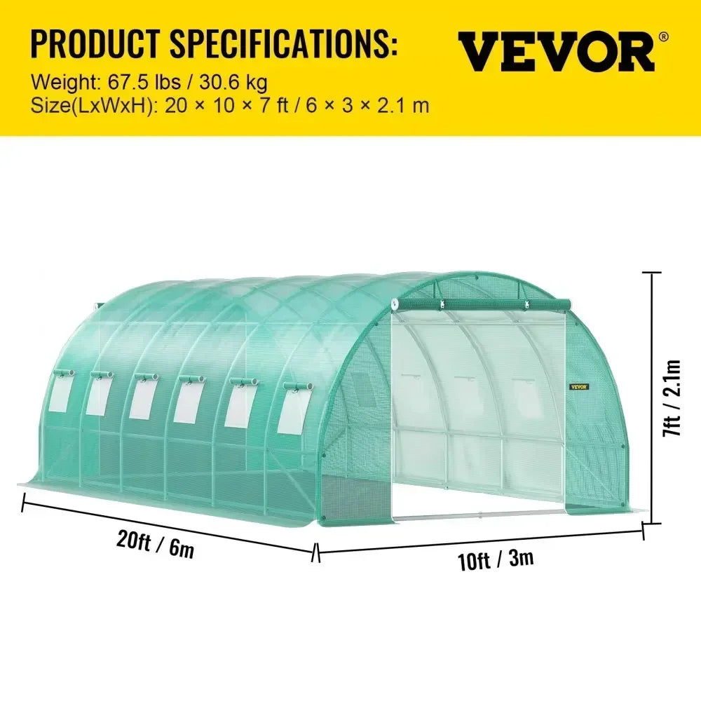 Walk-in Tunnel Greenhouse Galvanized Frame & Waterproof Cover 15x7x7/10x7x7/20x10x7/12x7x7 ft Greenhouses & Cold Frames
