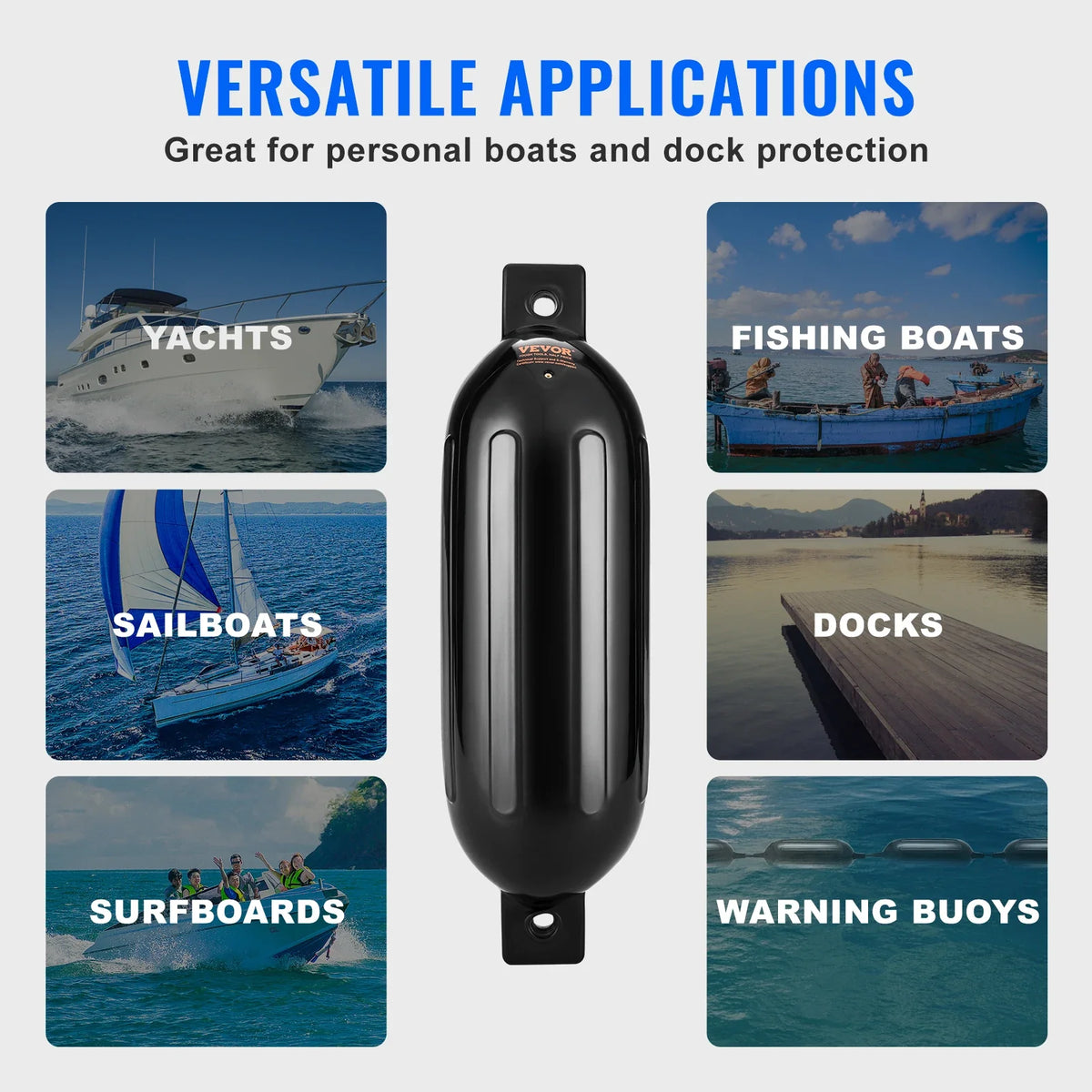 Boat Fenders, 5.5" x 20" Boat Bumpers for Docking, Inflatable Ribbed Fender with Center Holes, with Air Pump