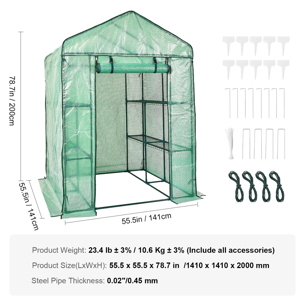 Walk-in Green House Greenhouse with Shelves High Strength PE Cover And Steel Frame Set Up Quickly for Planting and Storage