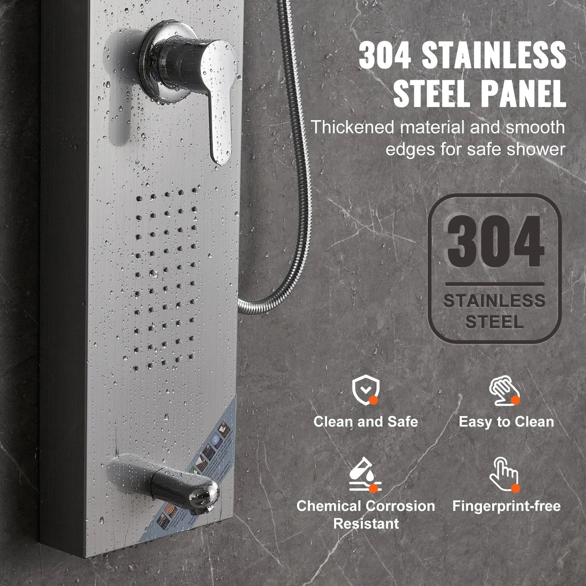 LED Shower Panel System Bathroom Waterfall Rain Shower Stainless Steel Wall-Mounted Shower Set W/Body Massage Jets 5 Modes
