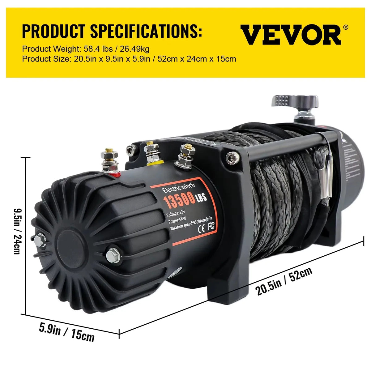 13500LBS Electric Winch 12V 27M/92FT Synthetic Rope Lifting Treuils Hoist for 4X4 Car Trailer ATV Truck Off Road Boat