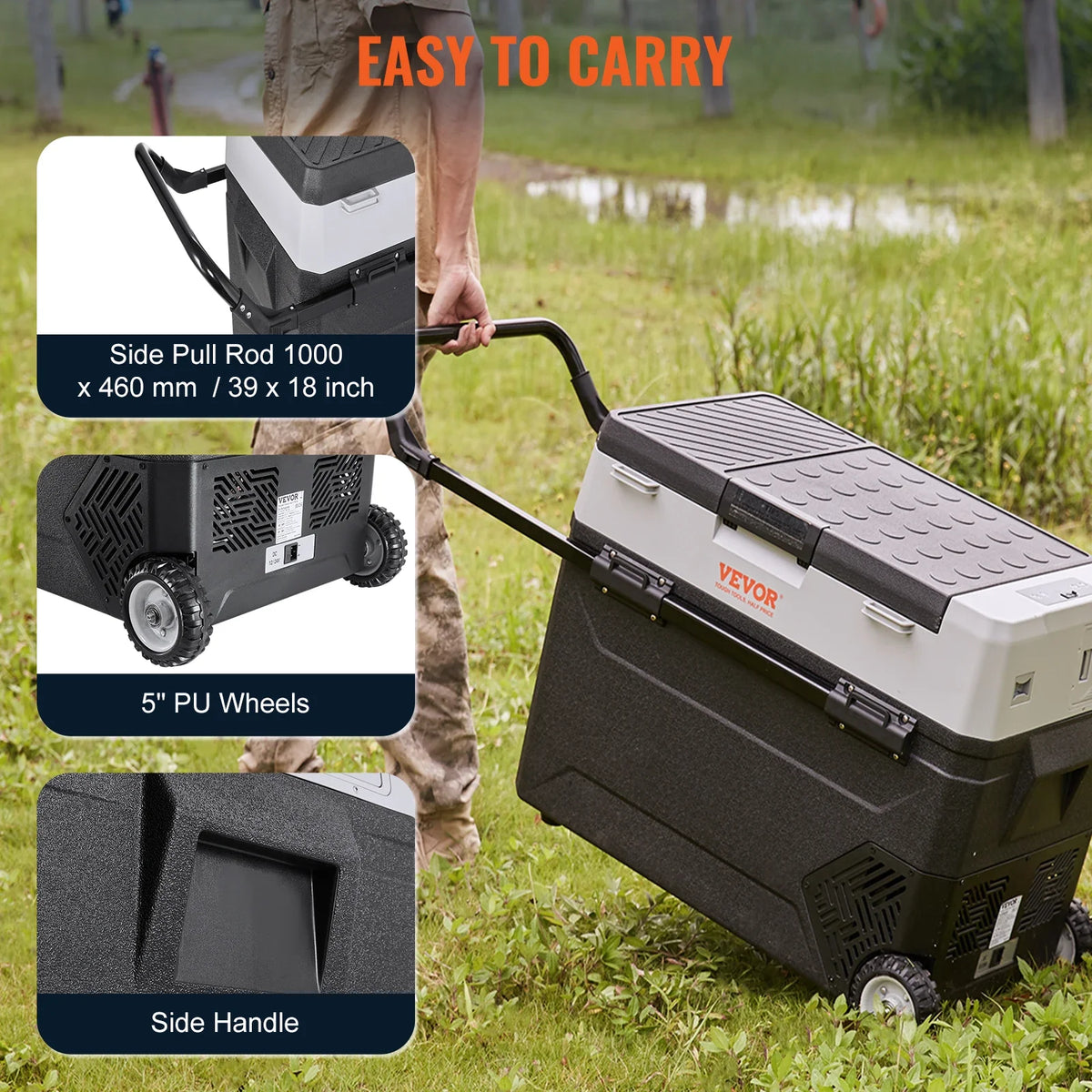 53L Car Refrigerator, 12V Car Fridge, Dual Zone Portable Freezer, -4℉-50℉, 12/24V DC and 100-240V AC Compressor Cooler