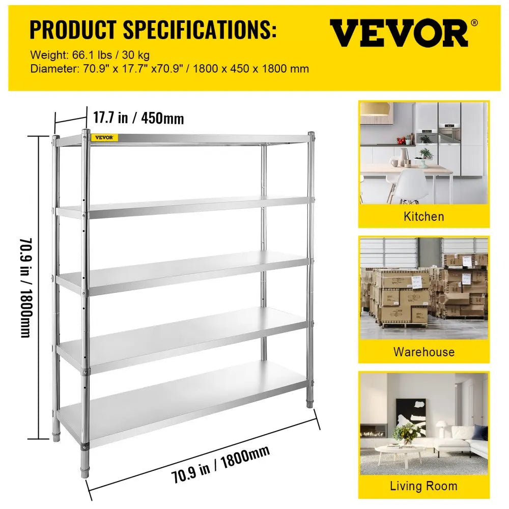 Stainless Steel Shelves Adjustable Shelf Storage Unit Stainless Steel Rack Shelving Heavy Duty Shelving