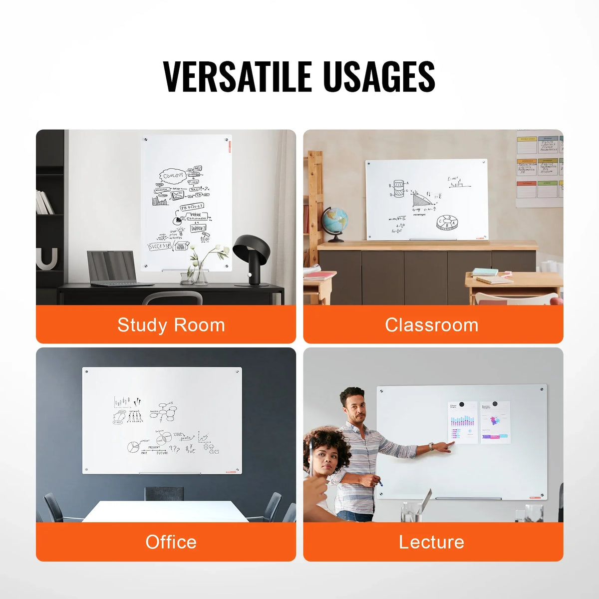 Magnetic Glass Whiteboard 48"x32" Dry Erase Board Wall-Mounted Large White Frameless Glassboard for School Office Home