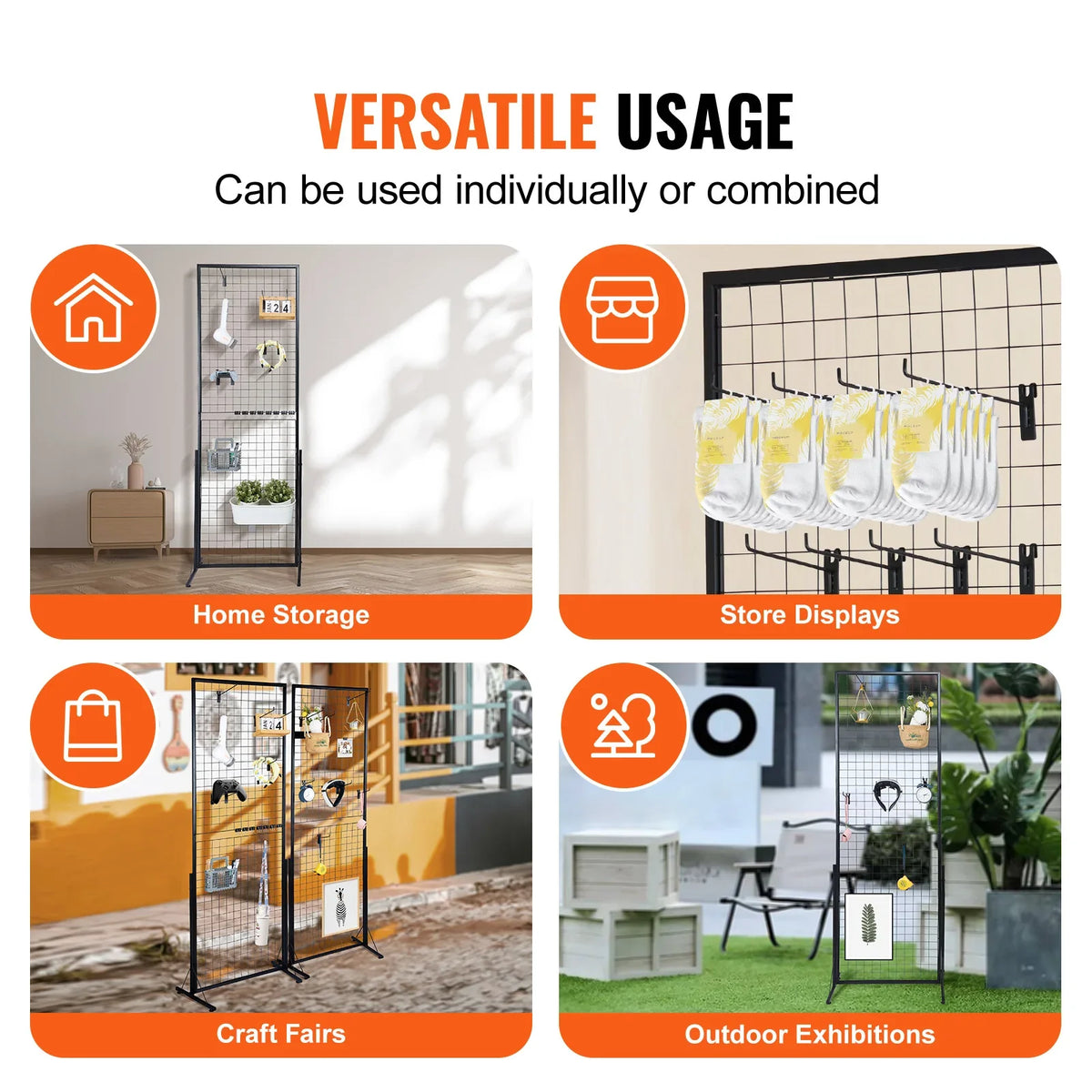 2' x 5.6' Grid Wall Panels Tower Wire Gridwall Display Racks with T-Base Floorstanding for Art Craft Shows Retail Display