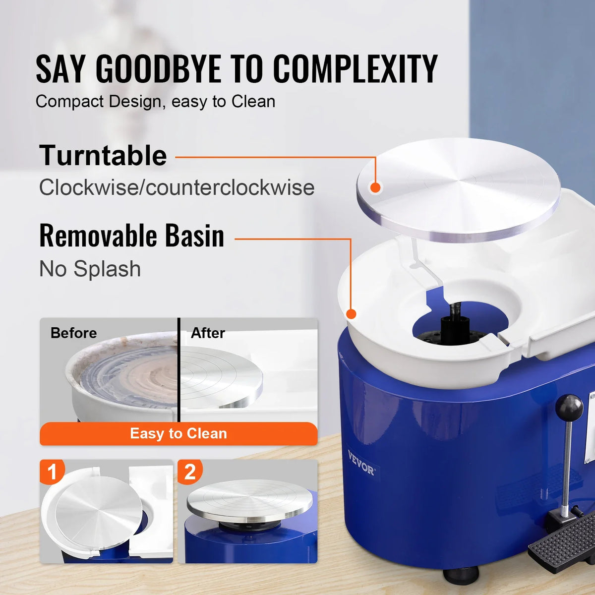 Pottery Wheel 350W 11in Clay Wheel Forming Machine Adjustable Speed & Pedal Control & ABS Detachable Basin Craft DIY Kit