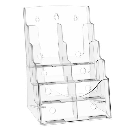 Acrylic Brochure Holder 8.5 x 11 inch, 4-Tier Clear Acrylic Literature Display Stand, Plastic Literature Organizer Flyer Stand & Removable Divider for Office Exhibition, Countertop or Wall Mount