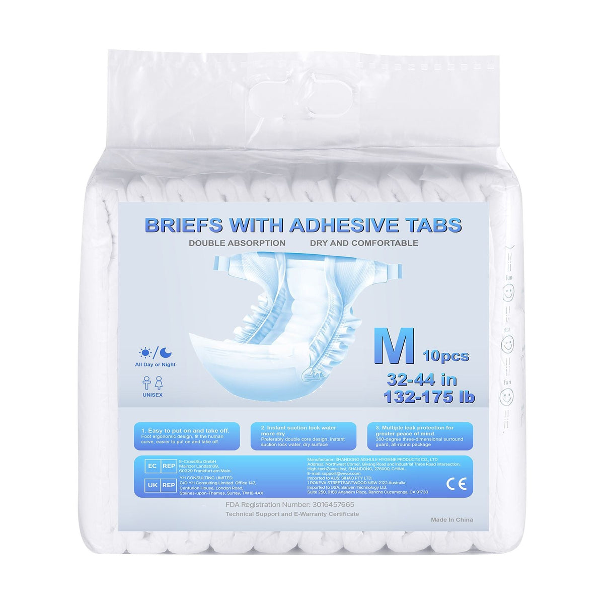 Adult Briefs with Tabs, Super Absorbent Incontinence Briefs for Men and Women, Disposable Adult Diapers with Leakproof 3D Surround Guard & Wetness Indicator - M Size, 40 Count (4 Packs of 10)
