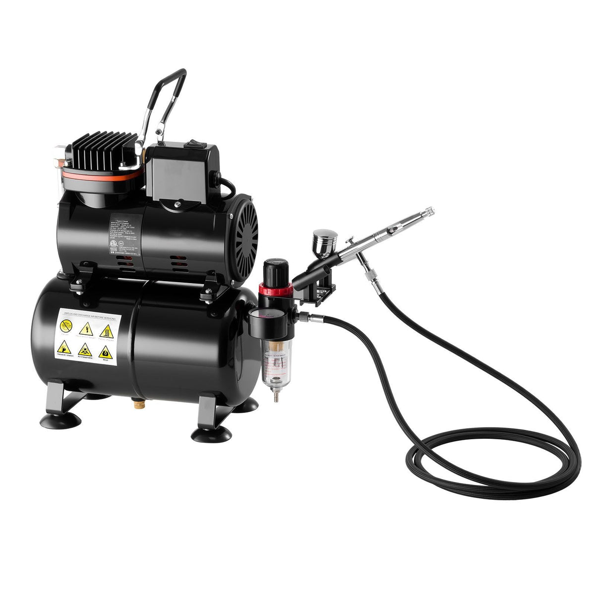 Airbrush Kit, 1/6 HP, Air Brush Kit with Air Compressor and Tank, 1 Dual-Action Professional Airbrush with 3 Tips, Acrylic Paint, Low Noise, for Cake Decorating, Model Painting, Nail Art