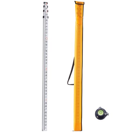 Aluminum Grade Rod, 14-Feet/10ths 6 Sections Telescopic Measuring Rod,Double-Sided Scale 1/10 ft Leveling Rod Stick,Aluminum Alloy Survey Rod w/ Bubble Level&Carrying Bag for Houses,Walls,Floors