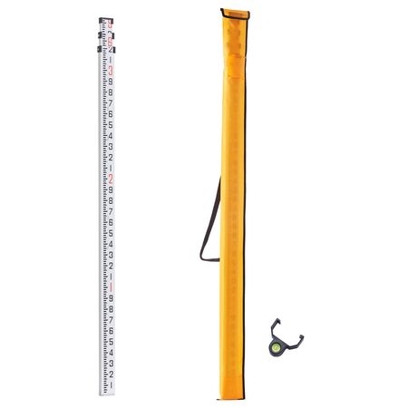 Aluminum Grade Rod, 9-Feet/10ths 3 Sections Telescopic Measuring Rod,Double-Sided Scale 1/10ft Leveling Rod Stick,Aluminum Alloy Survey Rod with Bubble Level&Carrying Bag for Houses,Walls,Floors