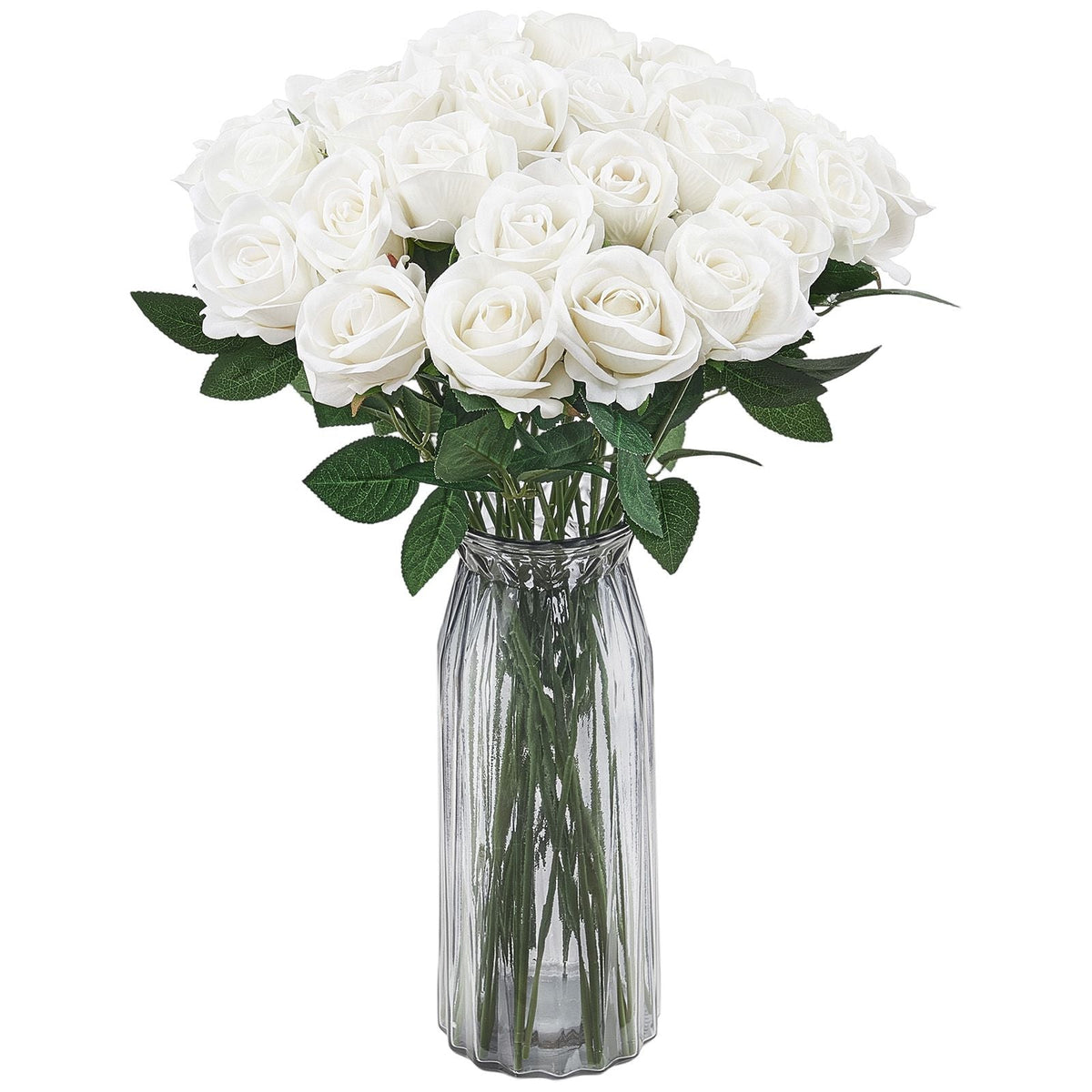 Artificial Flowers, 120 pcs Real Looking White Foam Fake Roses Bulk, White Faux Bridal Shower with Stems for DIY Wedding Bouquets, Home Centerpieces Arrangements, Party Tables Decorations