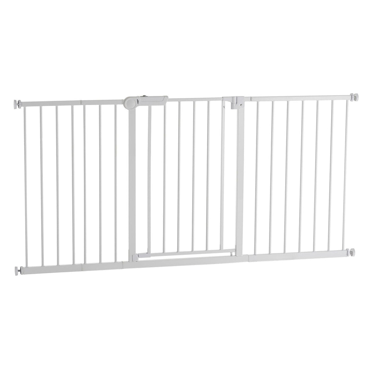 Baby Gate, 60.6-63.3 Inches Adjustable Width, 30 Inches High Dog Gate, Easy Step Walk Thru, for Child Pet Security, Pressure Mount Kit, Wall Cups, One-Hand Open, for Stairs and Doorways, White