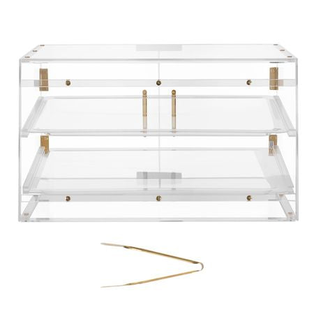 Bakery Display Case, 2-Tier Commercial Countertop Pastry Display Case, Clear Acrylic Bread Box for Kitchen, Party Cake Cabinet with Magnetic Rear Door for Cookie Dessert Donut, 20.7"x15.7"x12"