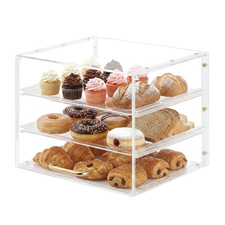 Bakery Display Case, 3-Tier Commercial Countertop Pastry Display Case, Clear Acrylic Bread Box for Kitchen, Party Cake Cabinet with Flip-Up Door for Cookie Dessert Donut, 13" x 10.2" x 10.2"
