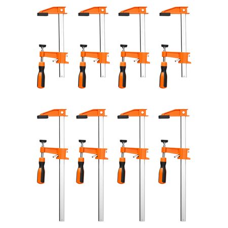 Bar Clamps for Woodworking, 8-Pack, 6" and 12" F Clamps, 600 lbs Load Limit, with Plastic Pad and Self-Locking Design, Malleable Iron and Carbon Steel, for Wood Working and Metal Working