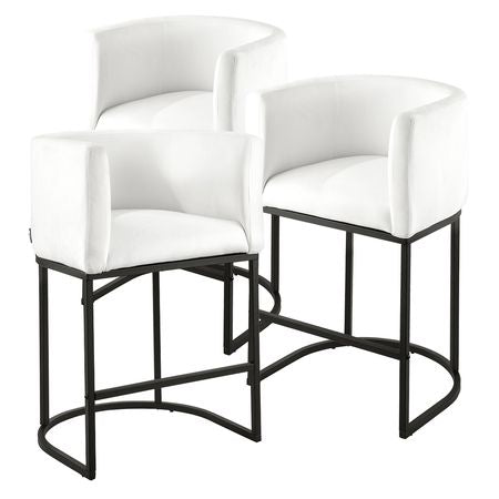 Bar Stool Set of 3, 25 inch Counter Height Stools, Counter Barstool with Backrest, Arm, Metal Frame, and Footrest, Accent Fabric Bar Chair, Island Barstools for Kitchen, Dining Room, White