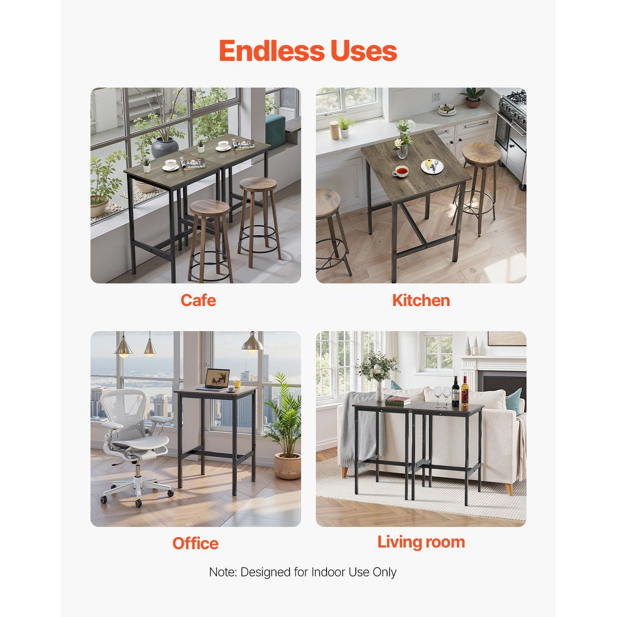 Bar Table, Sturdy Metal Frame High Top Pub Table, Small Kitchen Dining, Cocktail Coffee Counter Bar Height Desk, Easy to Assemble, 24x24x36 in, for Living Room Party, Rustic Brown and Black