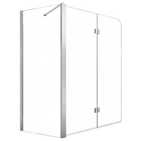 Bathtub Shower Door 27.5"/47"W x 55"H Semi-Frameless Bi-Fold Tub Door, 1/4" Clear Tempered Glass, Easy-Clean Nano Coating, 180° Folding, 1 Fixed and 2 Foldable Panels, for Bathroom Tub, Silver