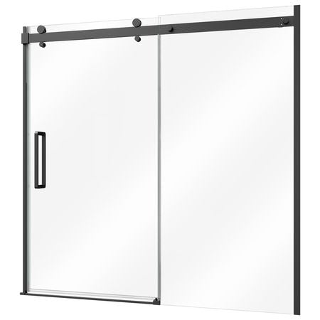 Bathtub Shower Door 60" W x 60" H Semi-Frameless Sliding Door Black, 5/16" Thick Clear Tempered Glass, Sliding Tub Shower Door with 2 Stainless Steel Handles, Nano Coating, for Bathroom Tubs