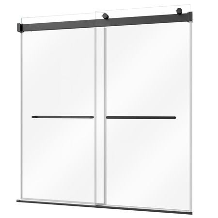 Bathtub Shower Door 60"W x 60"H Frameless Bypass Sliding Doors Black, 5/16" Clear Tempered Glass, Double Sliding Tub Shower Doors with 2 Stainless Steel Handles, Nano Coating, for Bathroom Tubs