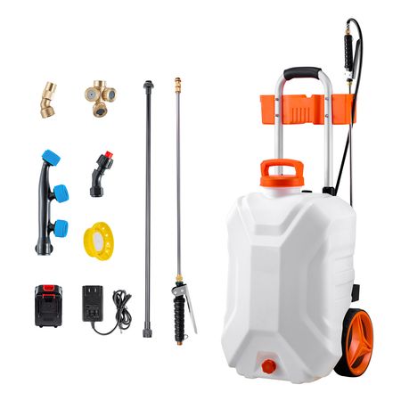 Battery-Powered Sprayer with Wheeled Cart, 10 Gallons Electric Weed Sprayer, Adjustable 0-80 PSI, Yard Lawn Sprayers with Wheels, 5 Nozzles & 98ft Hose, 3-6H Spray Time, for Weeding, Cleaning