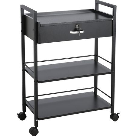 Beauty Salon Trolley Cart, 3-Tier Hair Salon Stations Cabinet for Stylist with Lockable Drawer, MDF Rolling Storage Station with 4 Wheels (2 Lockable) for Beauty SPA Barbershop Tattoo