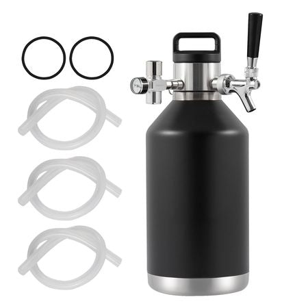 Beer Growler Tap System, 128Oz 4L Mini Keg, 304 Stainless Steel Pressurized Beer Growler, Keg Growler with Pressure Display, CO2 Regulator Faucet, Leak-Proof Ring For Draft, Homebrew, Craft Beer