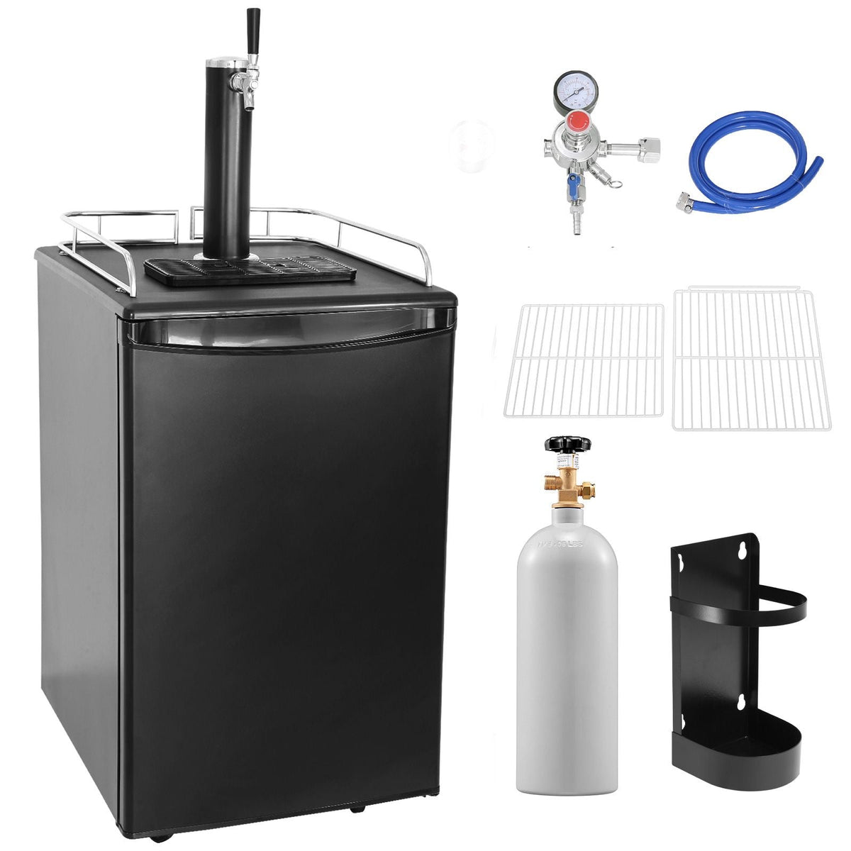 Beer Kegerator, Single Tap Draft Beer Dispenser, CO2 Cylinder, Drip Tray & Rail, 32 Fahrenheit - 50 Fahrenheit Temperature Control, Holds 1/6, 1/4, 1/2 Barrels, Black