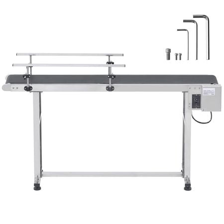 Belt Conveyor, 59 x 23.6 inch Conveyor Table, Heavy Duty Stainless Steel Motorized Belt Conveyor for Inkjet Coding Applications Powered PVC Belt Anti-Static Adjustable Speed (Double Guardrail)