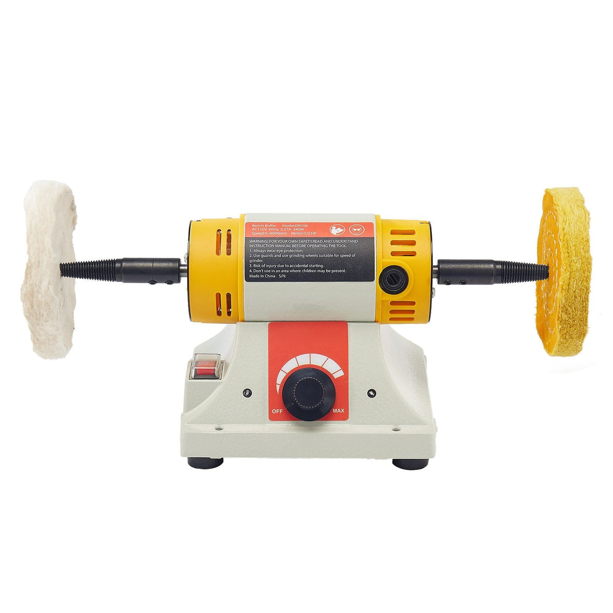 Bench Buffer Polisher, 1/2HP Polishing and Buffing Machine, 0 to 8000RPM Benchtop Polisher with 2PCS 4" Cotton Wheel, 3PCS 3" Abrasive Fiber Wheels & Polishing Compound for Metal Jewelry Wood