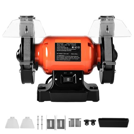 Bench Grinder, 6-inch Single Speed Bench Grinder, 3450RPM High-Speed Table Grinders with 450W 3.8A Induction Motor, 36/60-Grit Grinding Wheel & Adjustable Eye Shield for Fast Sharpening Grinding